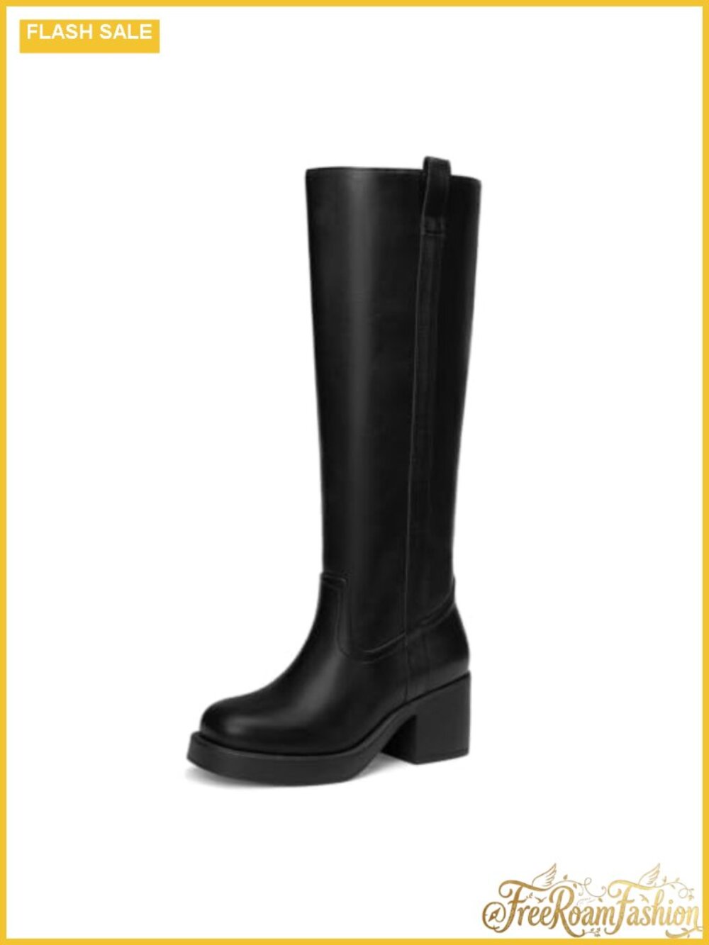 Women's Knee High Riding Boots Faux Leather Chunky Heel Round Toe Platform